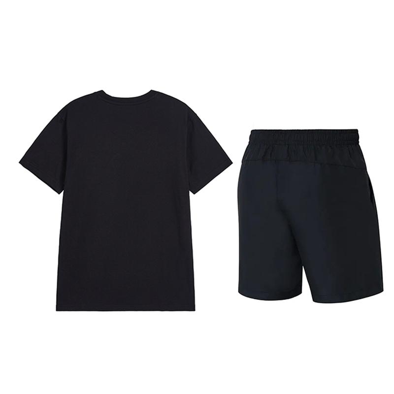 Li-Ning Printed Breathable Round Neck Top Comfortable Simple Versatile Casual Sports Suit Unisex Tops Black AHSV291-2+YKST119-1