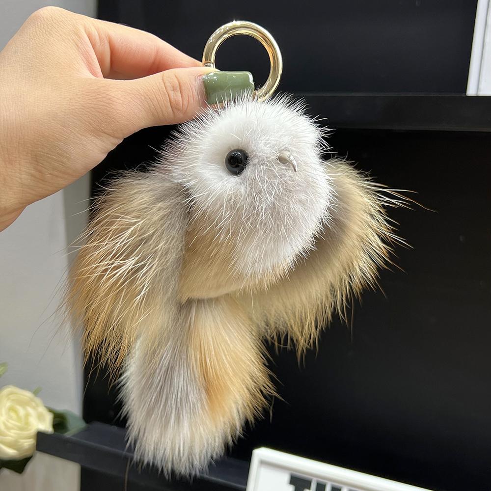Mink Fur Keychain Men Annunciation Bird Pendant Keyring Bag Key Ornament Genuine Fur Toys Pom Pom Trinket Gifts Women