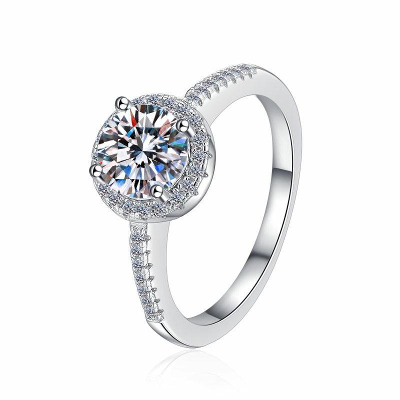 Moissanite Necklace & 1 Carat Stud Earrings Set: Square Bag Jewelry with Clavicle Chain & Ring for Women