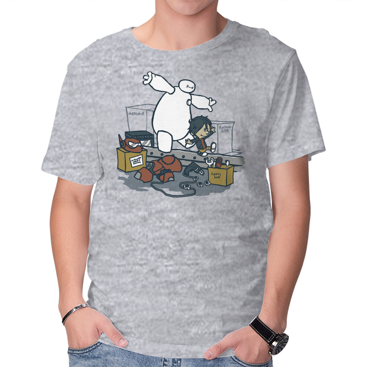 Unisex Crew Neck T-Shirt Hiro And Baymax Graphic Short Sleeve Casual Tee L
