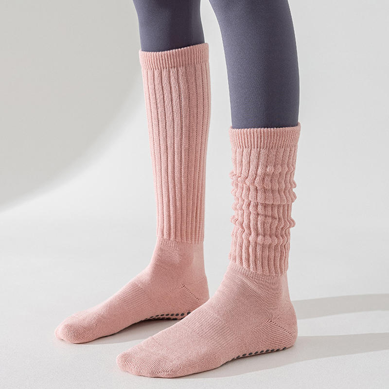1Pair Women Yoga Pilates Socks with Grips Non Slip Sports Indoor Fitness Socks Professional Calf Socks for Ballet Dance