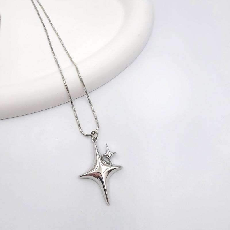 Fashion Four-Pointed Star Necklace Clavicle Chain Smooth Cross Pendant Necklace Wedding Party Jewelry for Women Girls