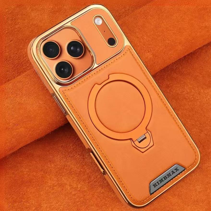 Applicable to Apple 17promax mobile phone case Magnetic suction iPhone17air rotating bracket 16 anti-drop 15por leather case