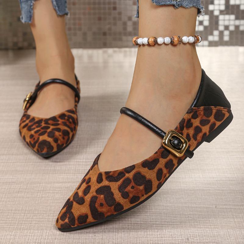 Fashion French Shallow Single Shoes Women's 2025 Summer New Block Heel Vintage Leopard Print Pointed Toe Mary Jane Shoes