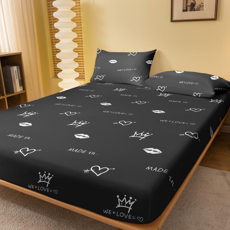 1 Simple Modern Fun Heart-Shaped Geometry Printed Matte Fitted Sheet, Bedroom Printed Bed Cover, Bedding (Excluding Pillowcases)