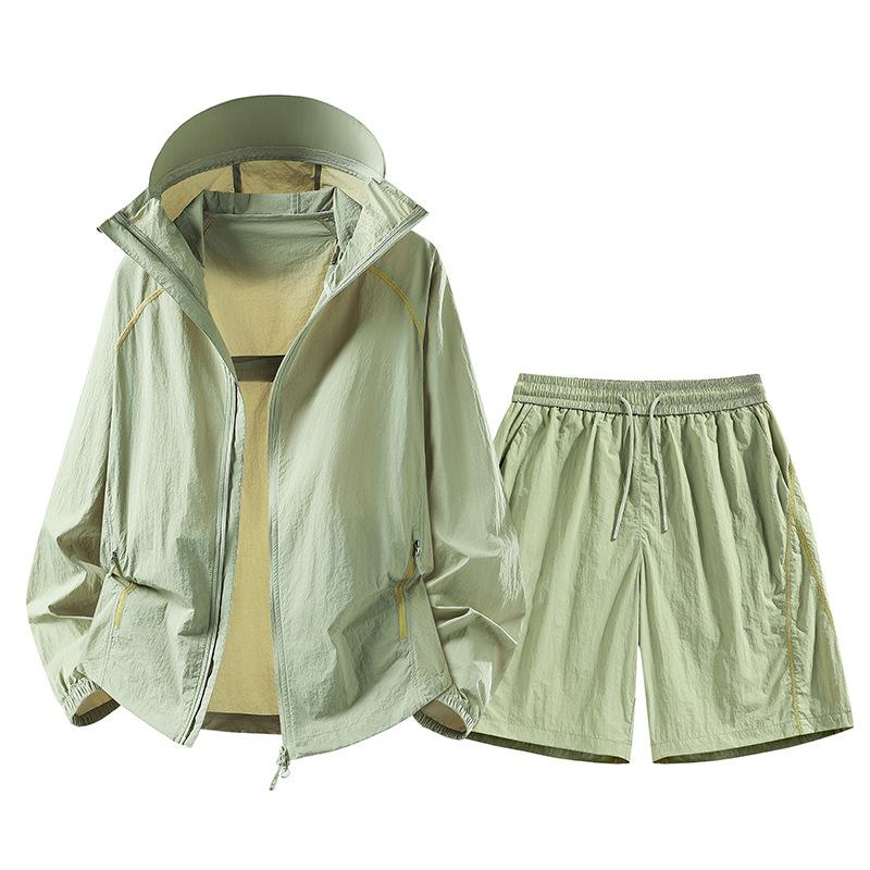 Outdoor ice silk sunscreen clothing men's summer UV protection UPF10 + casual loose sports couple sunscreen clothing set
