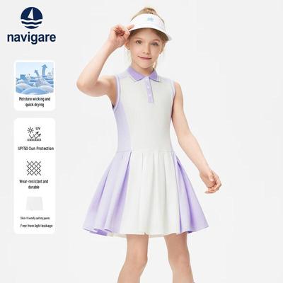 Girl's Summer Polo Pleated Dress with Safety Shorts