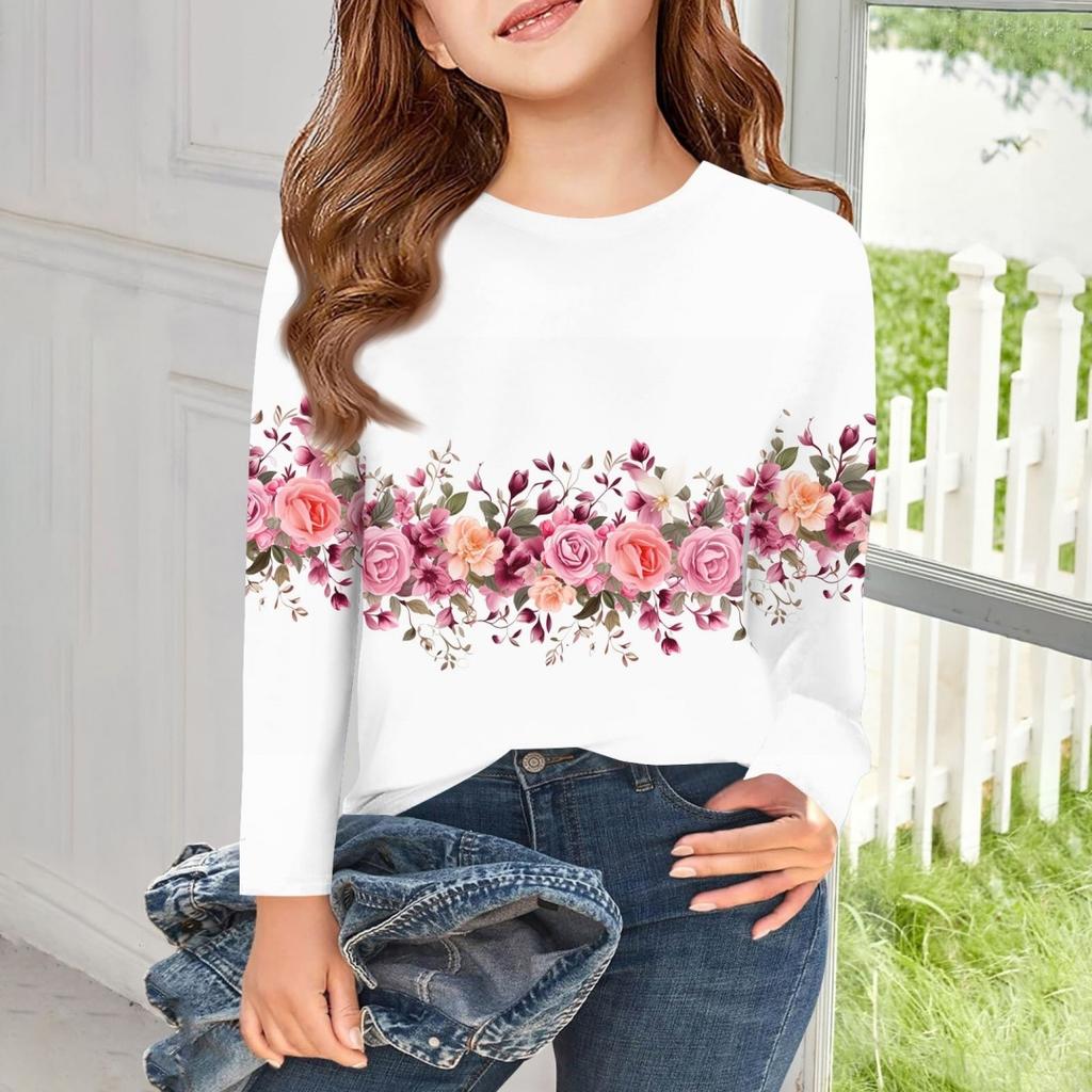 Kinder Mode Casual Rundhals Langarm Locker Print Frühling Sommer T-Shirt Leicht Basic Bequem Oberteile Kleidung