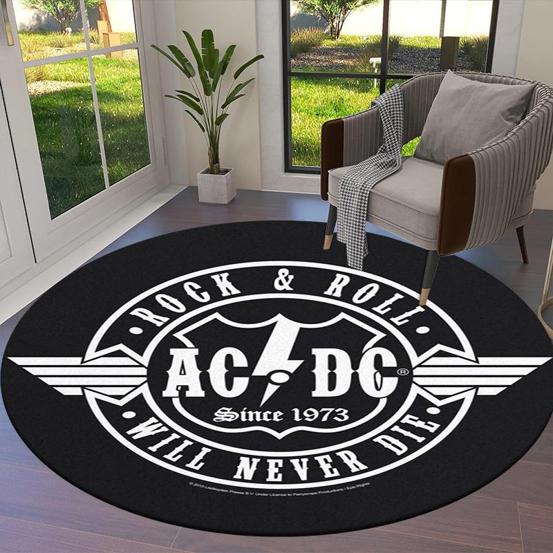 1pc AC/DC Rock and Roll Will Never Die Logo Round carpet, Made of Polyester,Perfect for Decorating Office Chairs, Living Rooms fplt803
