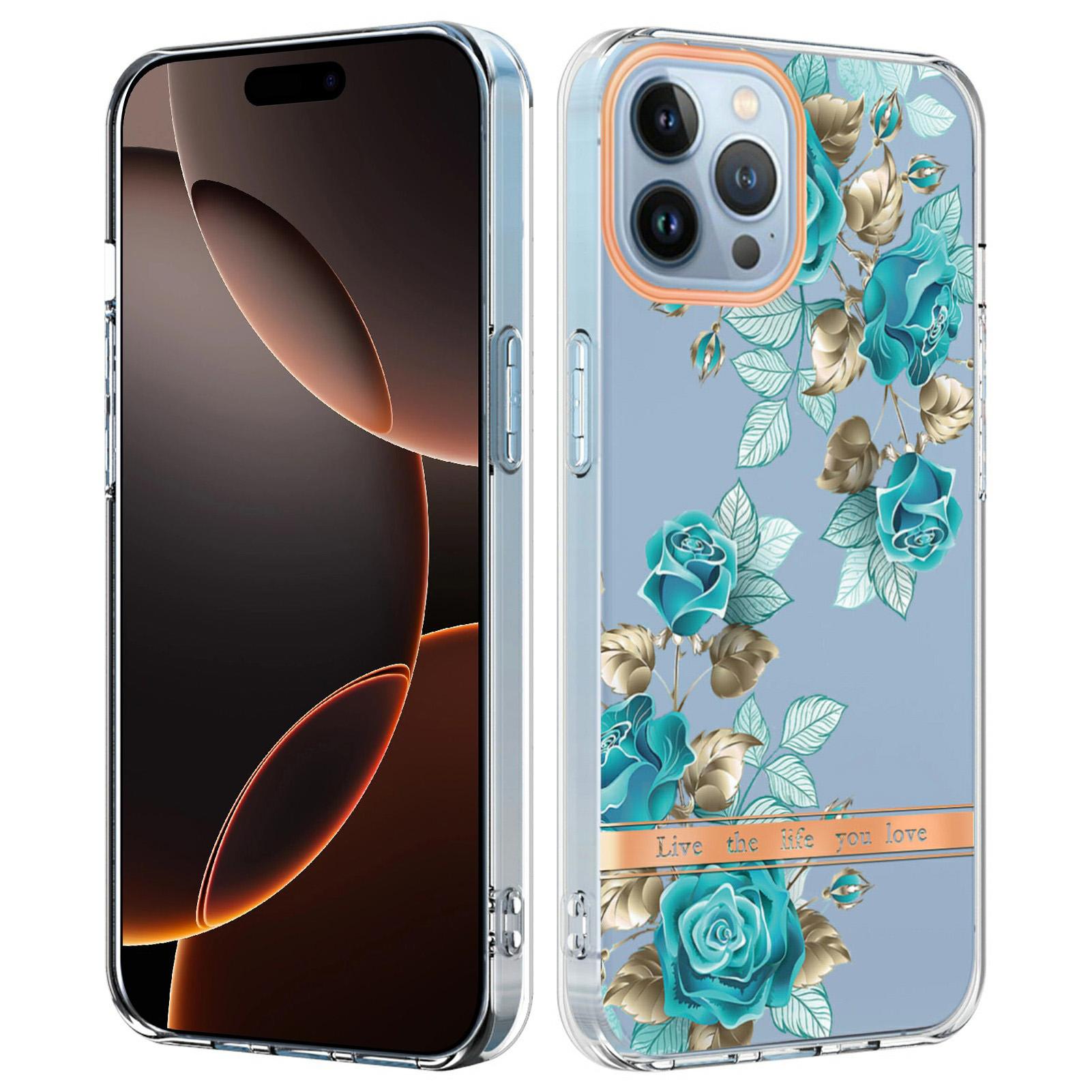 For iPhone 16 Pro Case IMD IML Flower Pattern Electroplated TPU Back Cover F