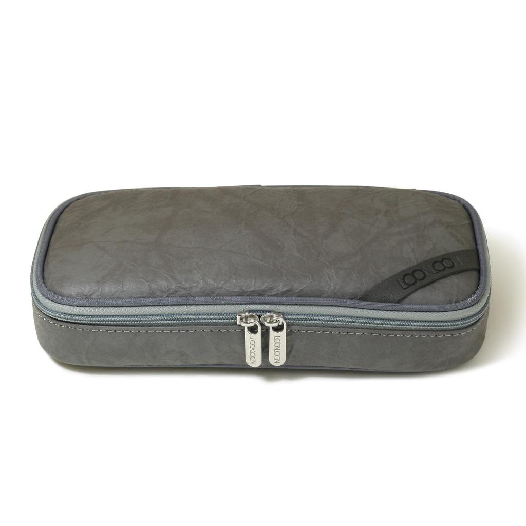 LOONLOON 665 Paper Pencil Large Washi Case, Gray, Capacity, Two-story, Multifunctional, Stylish,