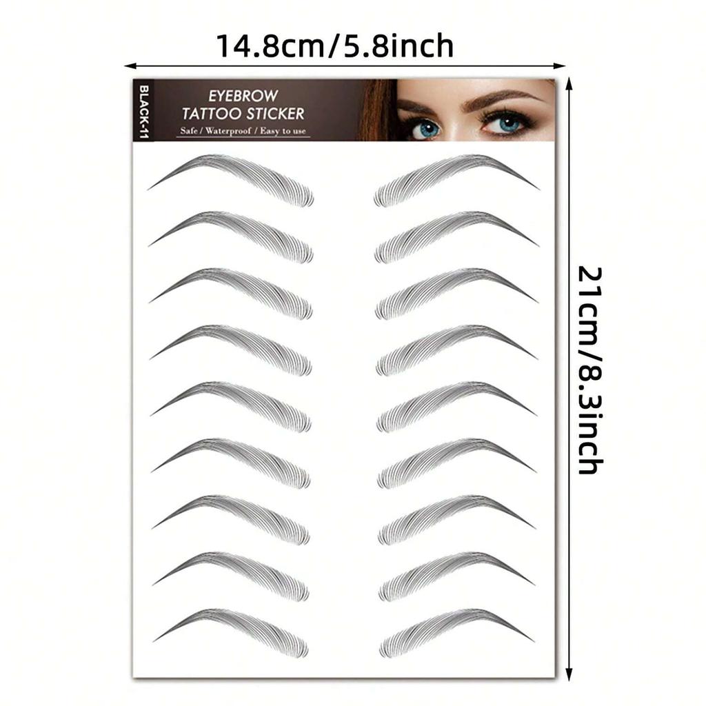 1 Sheet 6D Natural Black Brown Eyebrow Tattoo Sticker, Waterproof And Sweatproof Party Prom Dress Up Quick Makeup Disposable Temporary Eyebrow Tattoo