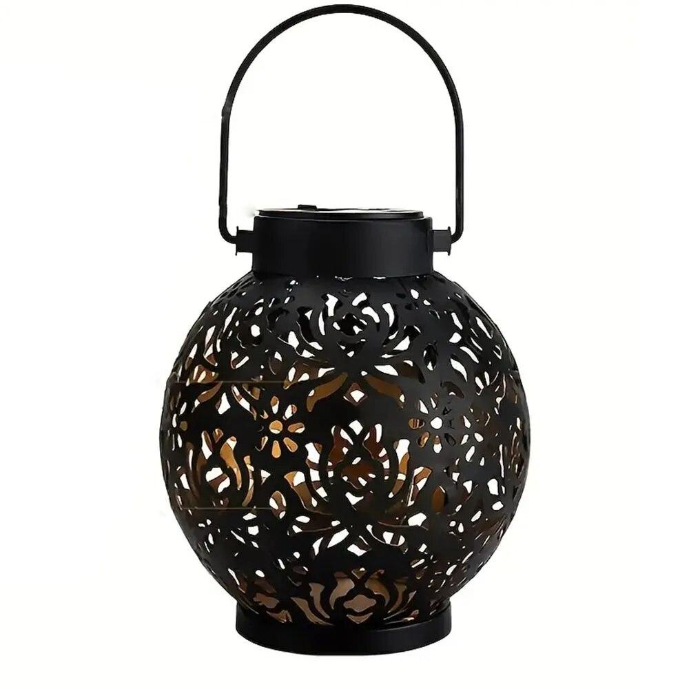 

Outdoor Garden Landscape Decoration Solar Lights LED Metal Waterproof Round Lantern Lights Hanging Hollow Projection Lights чёрный