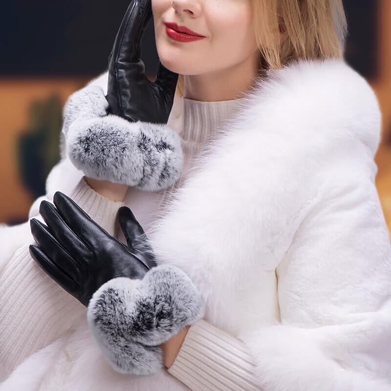 Damskie rękawiczki ze skóry PU wyściełane polarem, obsługujące ekran dotykowy