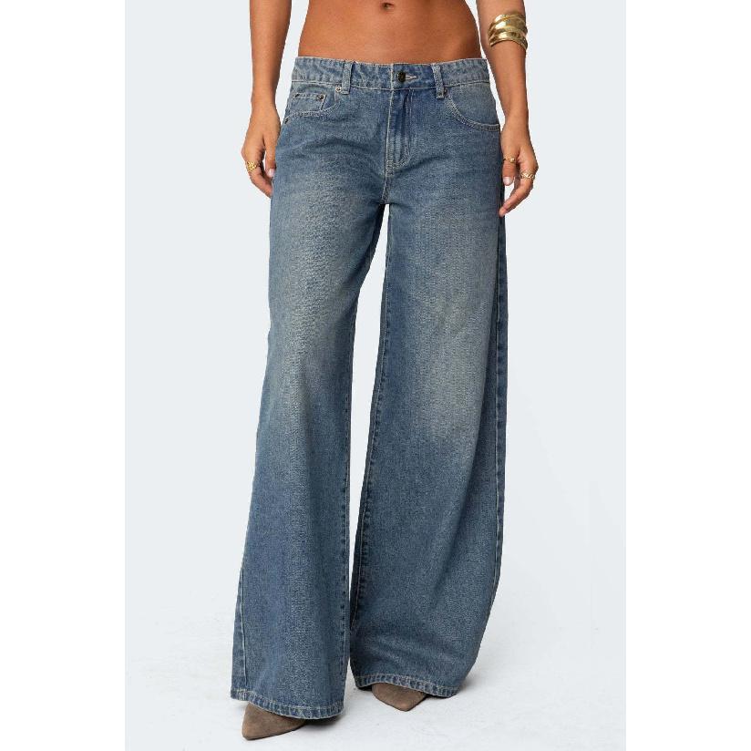 

Loose Wide-Leg Fashion Printed Denim Pants for Women S темно-синий