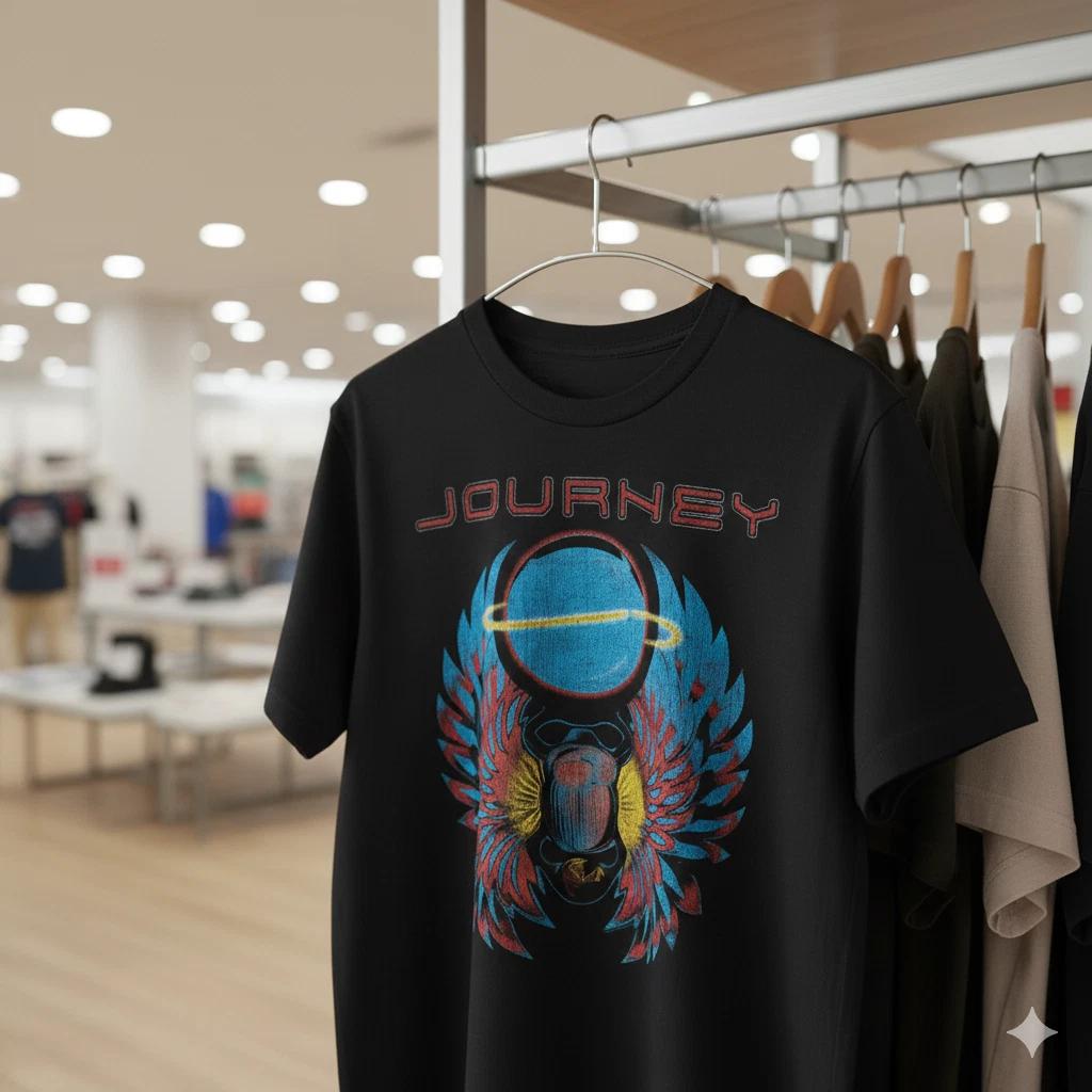 Journey Band Scarab Wings Graphic T-Shirt Black Vintage Rock Style - T743 2XL