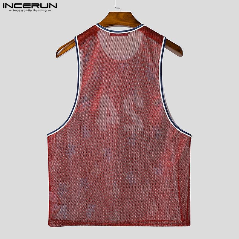 INCERUN Ärmellose Herren-Tanktops aus durchsichtigem Netz mit Print, Racerback