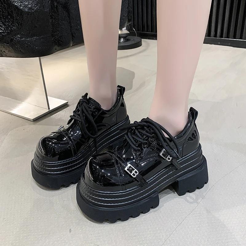 Fashion 8CM NEW Chunky Platform High Heels Women Spring Leather Ankle Buckle Mary Jane Shoes Woman Thick Heeled Pumps Lolita Shoes