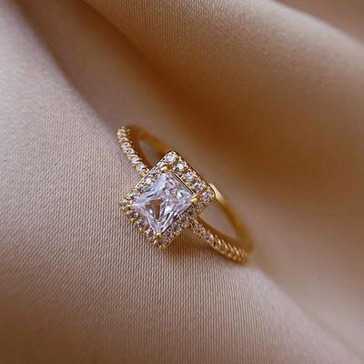 Chique Dames Open Vierkante Zirkonia Ring - Modieus, Elegant, Lichtgewicht Design voor Wijsvinger