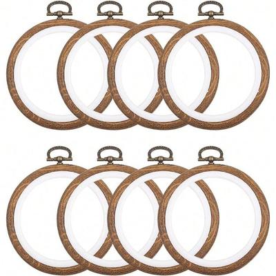 8pcs/ Set Mini Embroidery Hoops 3 Inch Round Imitated Wood Plastic Display Frame Reusable Circle Cross Stitch Hoop Ring