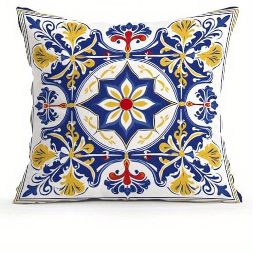 Home Decor Vibrant Floral Tiles Pattern Pillow Covers Pattern Cushion Cover Suitable for Sofa Bedroom Car Pillow Cover