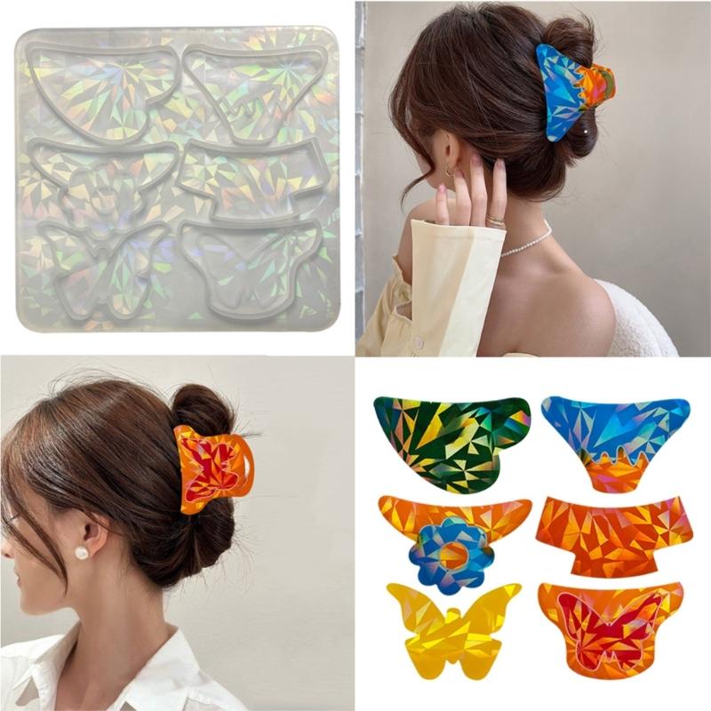 Light Shadow Hair Pin Mold Silicone Resin Epoxy Barrette Mold Grasping Clip Mould for DIY Crafts Making Accessories