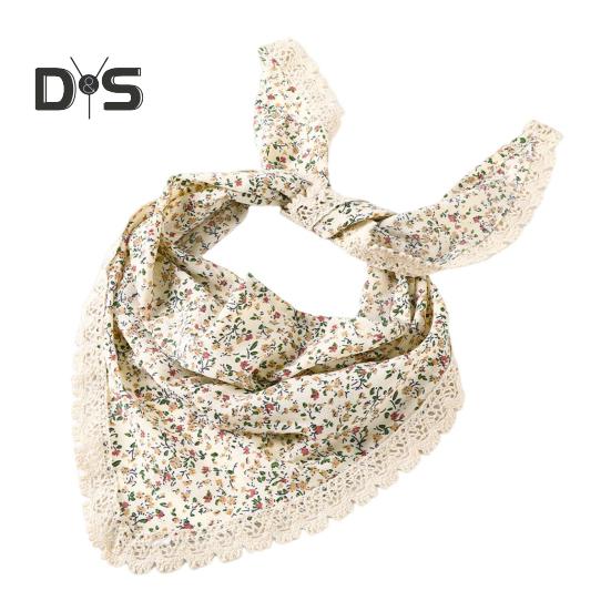 

Платок треугольной формы с кружевной отделкой и цветочным принтом, женская повязка на голову, аксессуары для волос для макияжа и фотосъемки бежевый