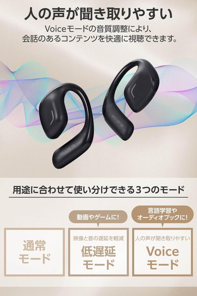 ELECOM Open-Ear Bluetooth 5.4 Wireless Headphones, Over-the-Ear Design, Built-in Microphone, 10 Hours of Playback, Lightweight Design (9.8g per ear),