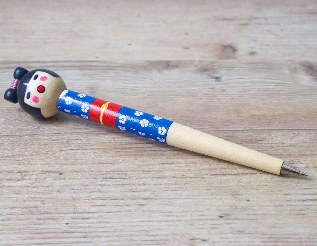 Traditional folk art Japanese souvenir Kokeshi ballpoint pen set of 12 3 3 (6 red, blue, yellow)