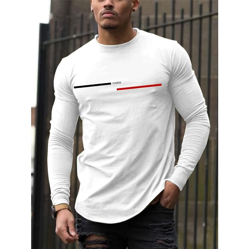 Men's  summer loose comfortable casual  PARIS print large round neck  long sleeve T-shirt top