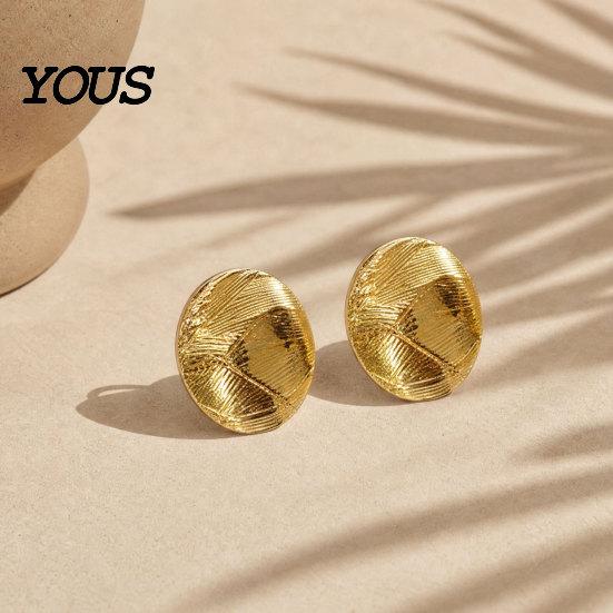 Comfortable Earrings 1 Pair Vintage Chunky Gold Plated for Women, Textured Geometric Jewelry Half Ball Stud Earrings, Minimalist Oval Round