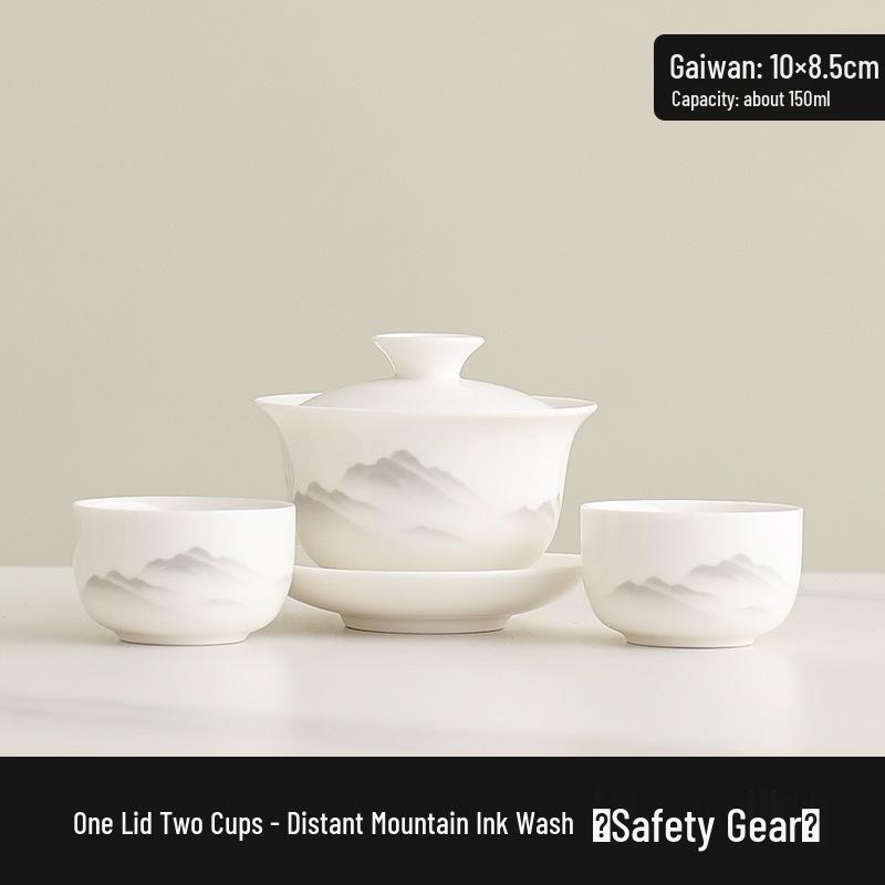 Dehua White Sancai Gaiwan: High-end Mutton Fat Jade Porcelain Tea Bowl and Kung Fu Teacup Set