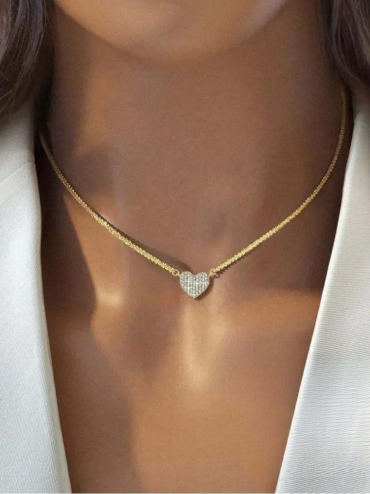 925 Silver Fashion Full Zircon Love Heart Necklace For Women Engagement Wedding Luxury High Quality Fine Jewelry