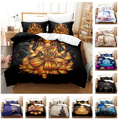 Parure de lit 3D avec statue de Bouddha, housse de couette et taies d'oreiller, 2/3 pièces, convient aux couvre-lits de style indien pour les croyants bouddhistes