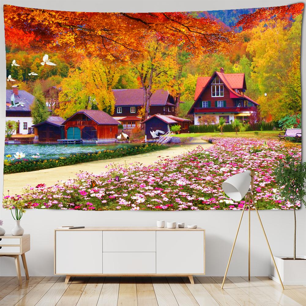 Piękny naturalny gobelin leśny wiszący na ścianie Duży krajobraz wiszący na ścianie gobelin Boho hipisowskie gobeliny ścienne Dekoracja artystyczna