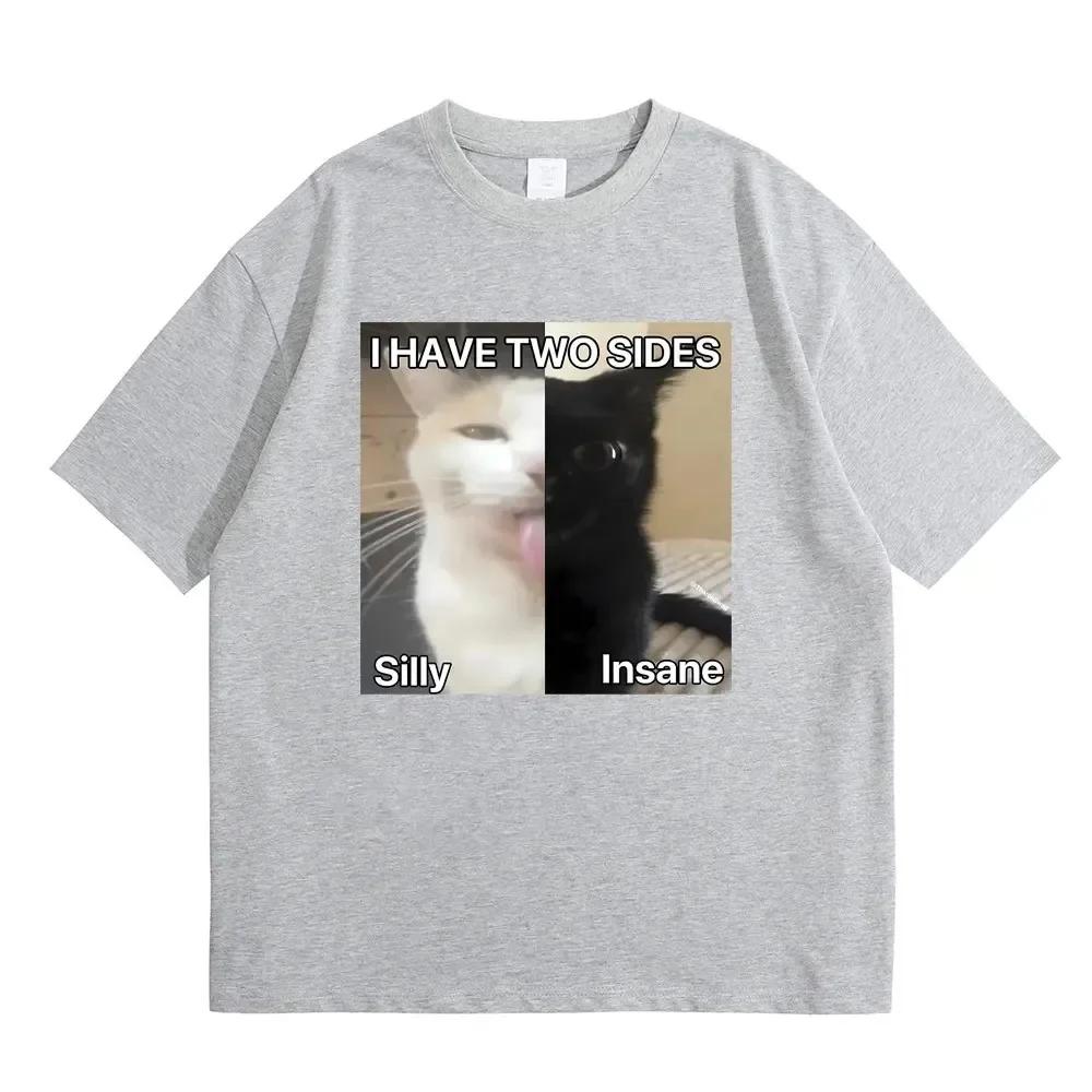 Funny Tees Oversized T-shirt I Hace Two Sides Silly and Lnsane Meme Print Tshirt Women Casual T Shirts Summer Loose Short Sleeve