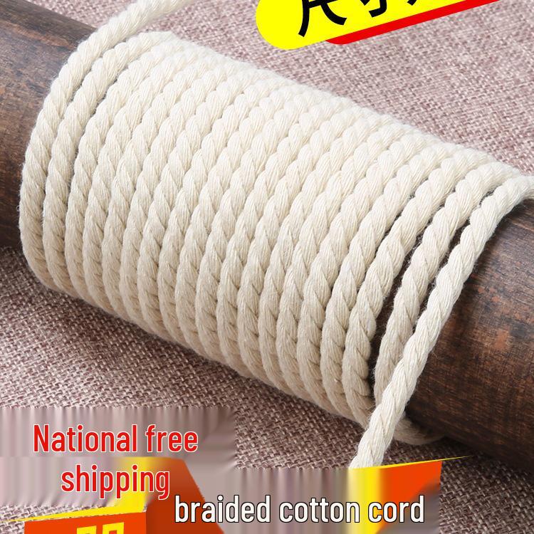 Sturdy Handmade Three-Strand Cotton-Hemp Rope for DIY Projects - Thick White Binding or Air Conditioner Water Pipe