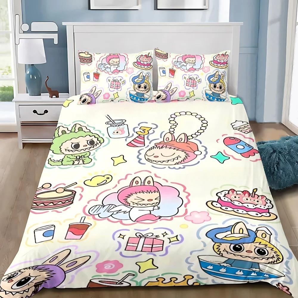 Søtt 3D Labu sengetøy 2/3 delers soveromssett, Barnegave Tenåringer voksen Mikrofiber dobbeltseng Dynetrekk med glidelås Romdekor