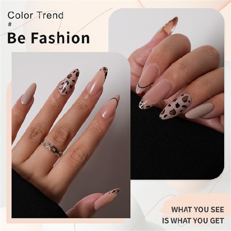 24 Pezzi Unghie Finte French Tip Forma Mandorla Unghie Finte con Fantasia Leopardata Unghie Stick-On alla Moda Regalo per Donne