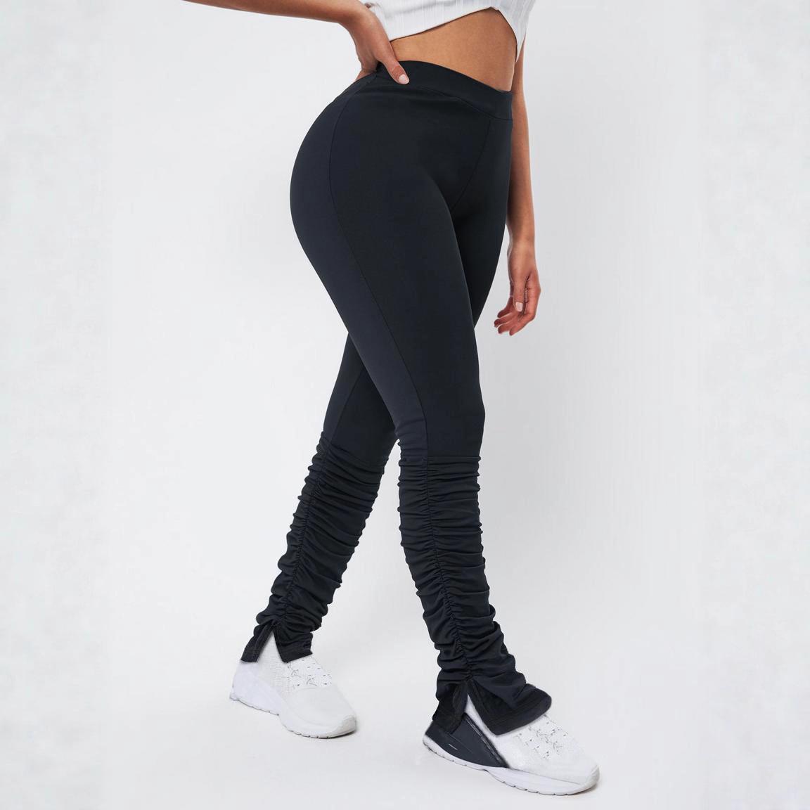 

2025 Women s Solid Color Casual Split Pleated Pants - European & American Fashion, Mid-Waist Hip-Lifting Elastic Design Extra Large чорний