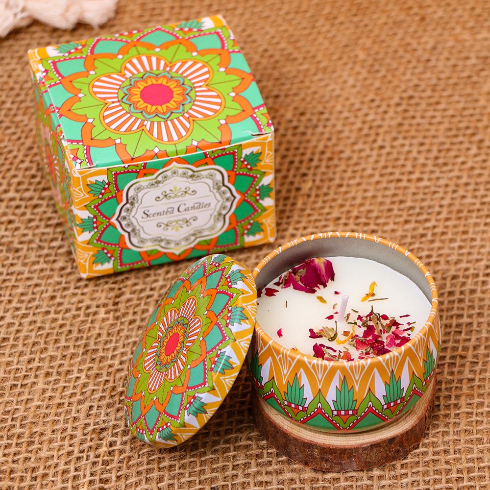 Ethnic Style Aromatherapy Candle Gift Set with Tinplate Dried Flowers
