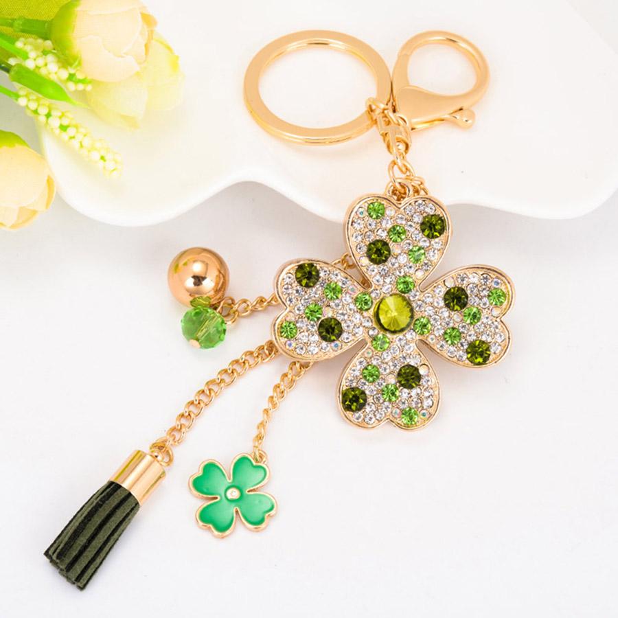 EASYA Amor Trevo Presente Criativo Chaveiro Liga Strass Chaveiro Pingente de Bolsa Mulheres Amuleto de Bolsa Acessórios para Carro Pequeno Presente