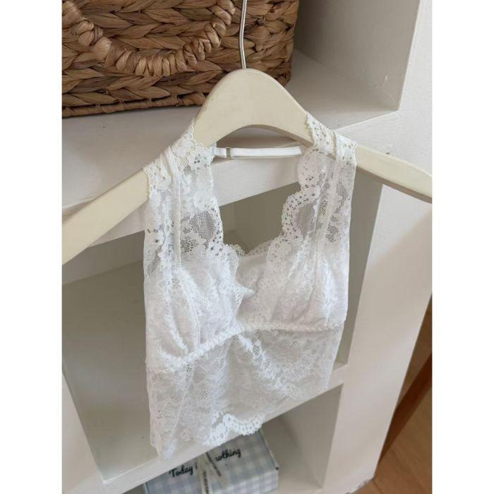 Sexy wind with chest pad, lace neck sling vest, women's bottom, beautiful back bra, integrated backless inner top