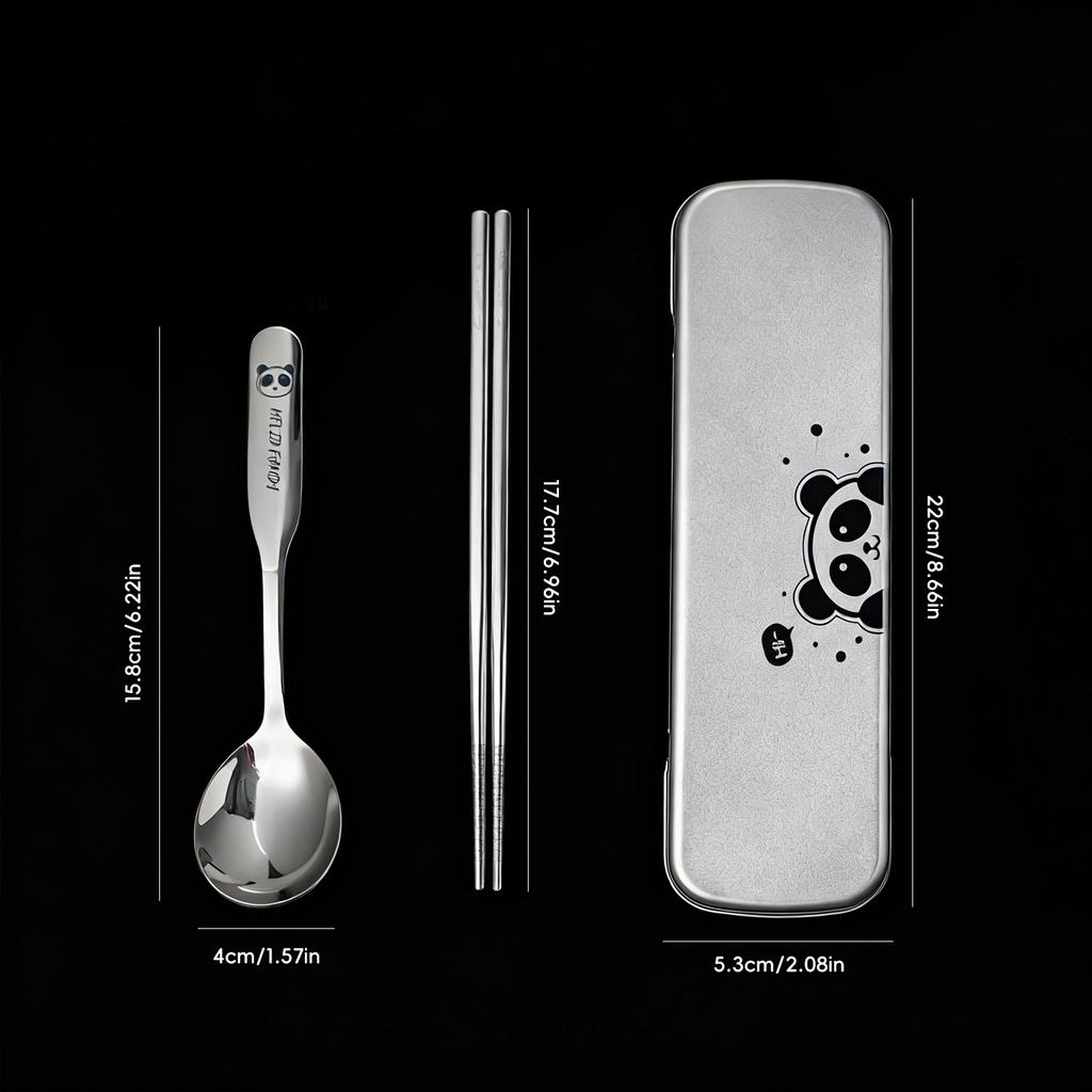 3pcs/set Cute Portable 316 Stainless Steel Tableware Chopsticks Spoons With Storage Box Reusable Outdoor Picnic Cutlery  Set