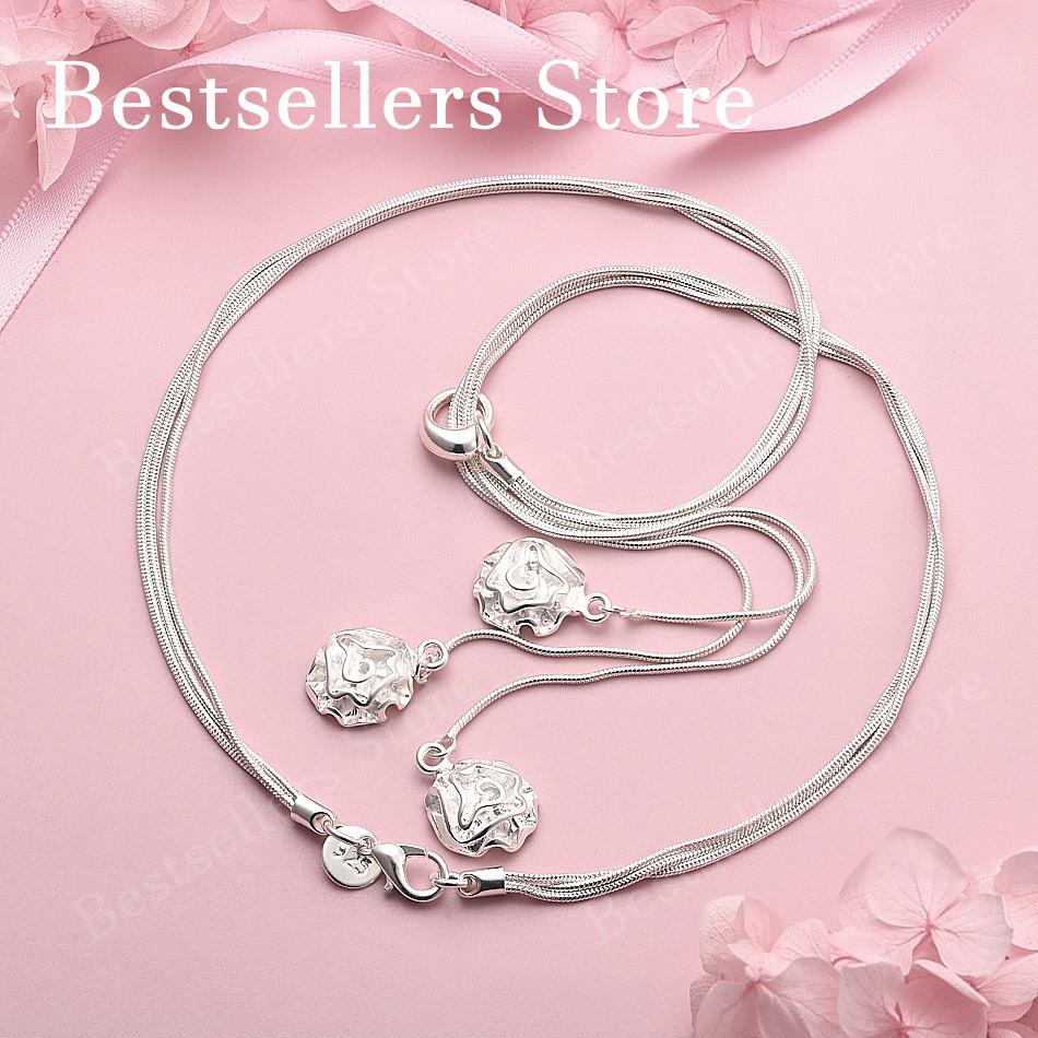 Charm 925 Sterling Silver Exquisite Rose Flower Pendant Necklace Women Fashion Party Wedding Gift Jewelry