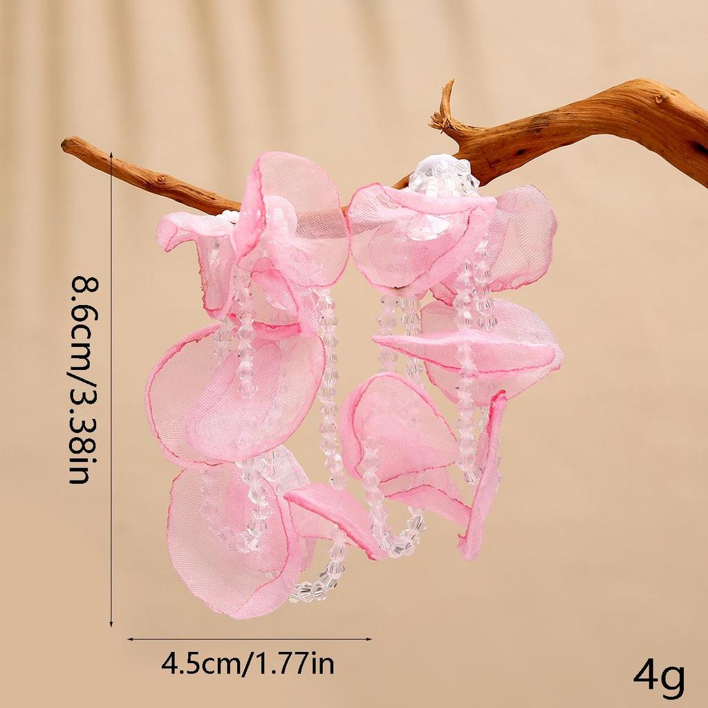 Luxuriöse Organza Quastenblumen Ohrringe - Exquisiter Damenohrschmuck