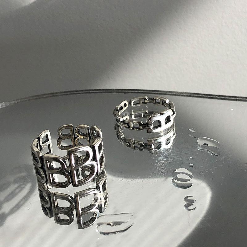 European American S925 Retro 'B' Letter Index Finger Ring - Women's Cold Style Tail Ring