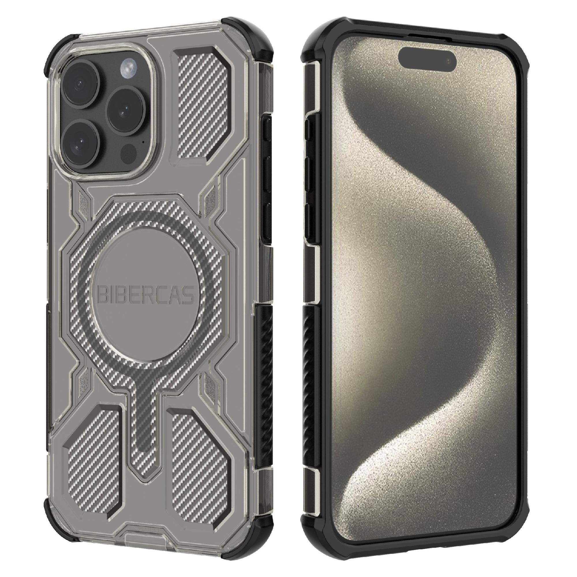 

BIBERCAS J-16 Transparent Series For iPhone 15 Pro Max Case Compatible with MagSafe TPU+PC Phone Cover Black