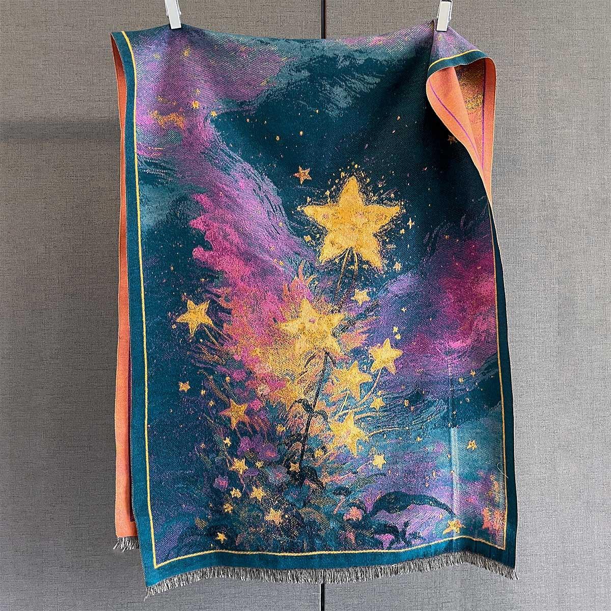 

Теплый шарф Осень/Зима 185*65см Принт Звезды Кисточки Шаль Женский Имитация Кашемира Утолщенные Основы Холодостойкий Ветрозащитный Плед