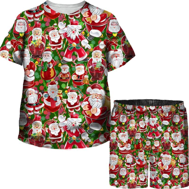 Boys Girls Funny Christmas T Shirts Shorts Sets Xmas Santa Claus 3D Printed Tees/Suits Kids Holiday Party Vacation Clothing Set